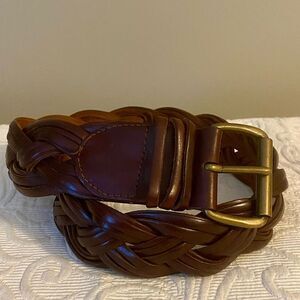 Chunky Woven Braided Wide Leather Belt Brown Brass Buckle Size Large